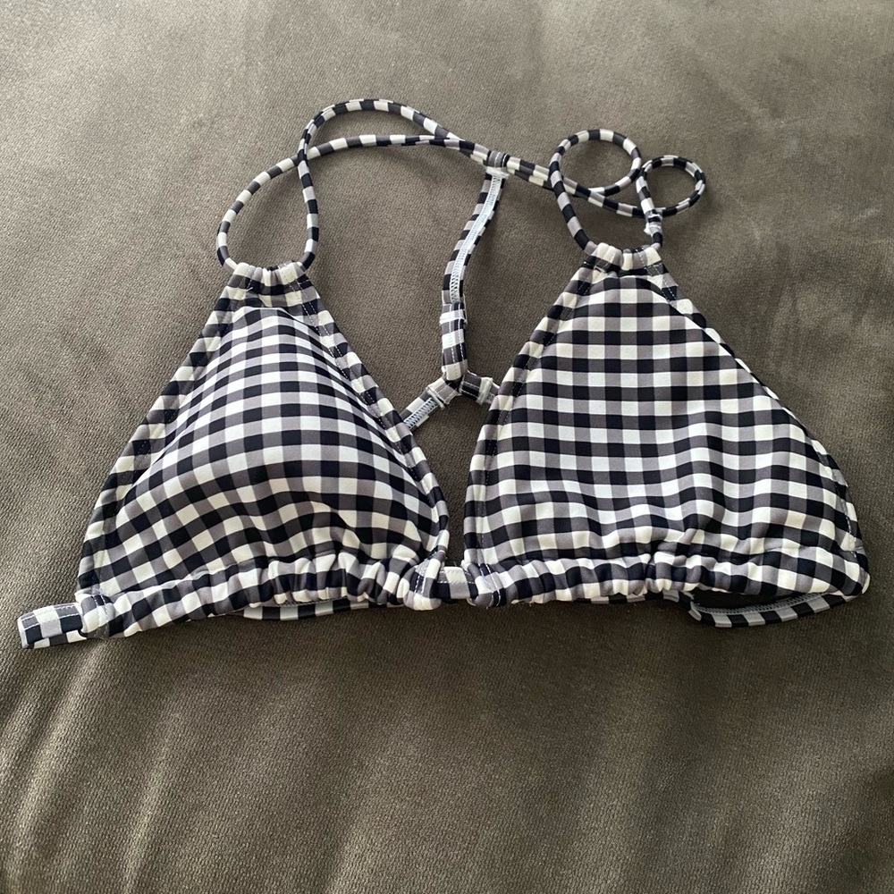 gingham black and white triangle bikini top